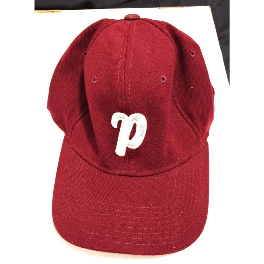 PHILLIES HAT MAROON WHITE CURSIVE P LOGO VINTAGE STYLE BASEBALL CAP ADJUSTABLE